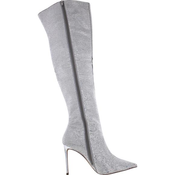 Steve Madden Womens Skyscraper Silver Dressy Over-The-Knee Boots - Picture 2 of 3